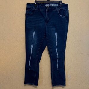 Indigo Rein Dark Blue Distressed Cropped Jeans